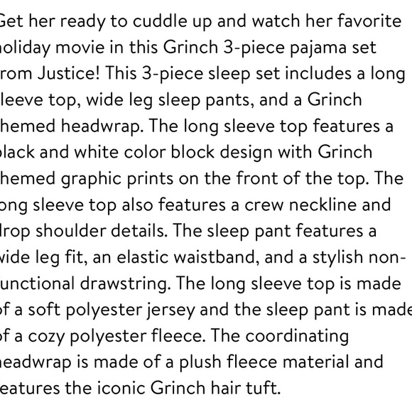 Justice Girls Grinch Long Sleeve Top and Wide Leg Pant with Grinch Headband, - Picture 5 of 6